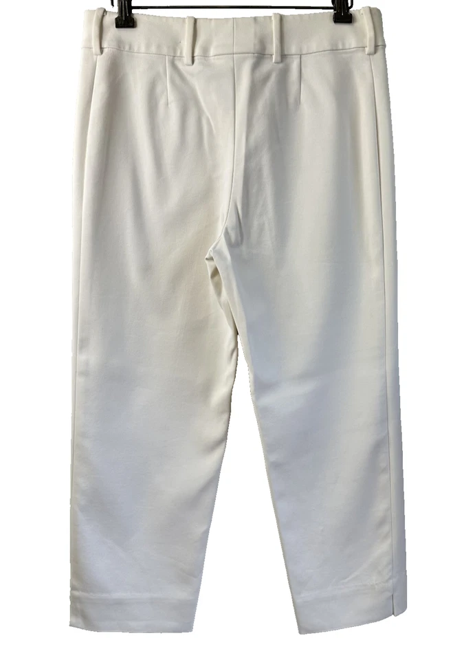 Eccoci Women's  Ivory Cotton Blend Side Slit Stretch Straight Cropped Pants Sz 4 - Image 4 of 4