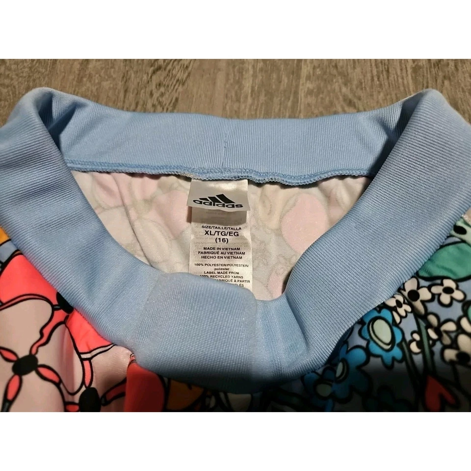 Adidas Joggers Niñas XL 16 Estampado Completo Tricot Floral Corazones Paz Signo Rayas Foto 4 de 4