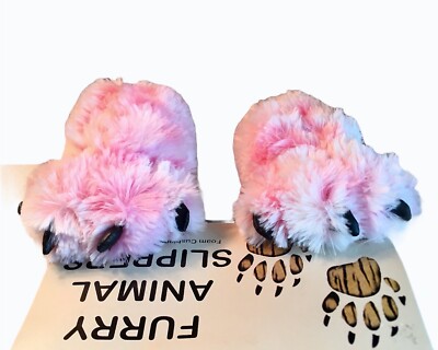 Wishpets Girls Paw Slippers Size 3-11 Toddler Pink Tiger Claw Shoes New