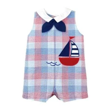 Petit Ami Seersucker Sailboat Applique Sunsuit  3 6 9 Months