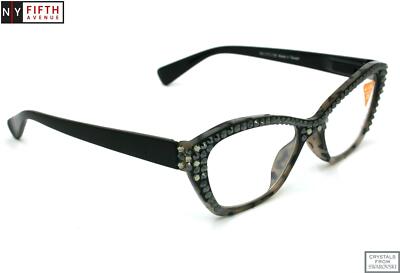Jane, Cat eyes Women Reading Glasses Hematite & Black Diamond European crystals