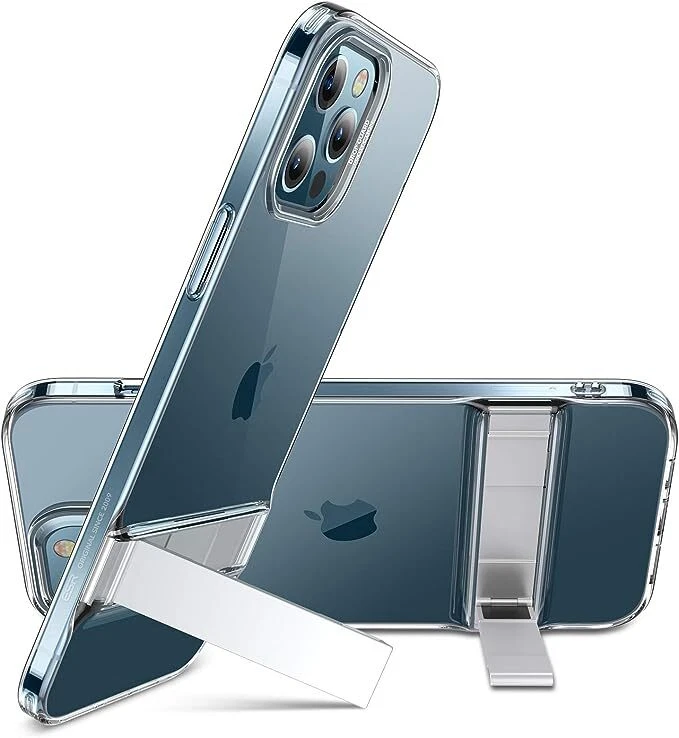 CUSTODIA TRASPARENTE ESR iPhone 13 Pro MAX CON PROTEZIONE FOTOCAMERA E SUPPORTO ARGENTO KICK