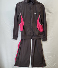 Reebok Womens 2PC Track Suit Brown Pink XL Polyester Jacket  Pants Knit Cuffs