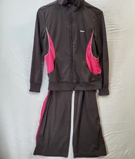 Reebok Womens 2PC Track Suit Brown Pink XL Polyester Jacket & Pants Knit Cuffs