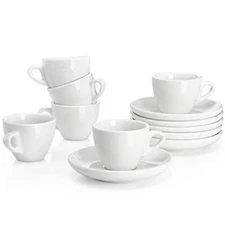 2 Ounce Espresso Cups with Saucers Porcelain Espresso Cups Set of 6 - White