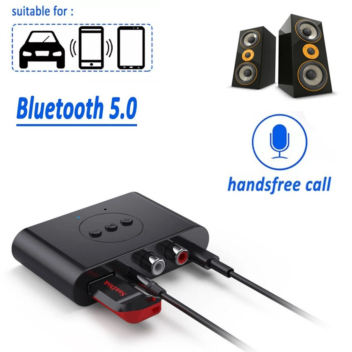 Wireless Bluetooth 5.2 Audio Adapter with NFC for Home Stereo AUX RCA