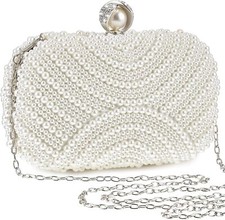 Pearl Clutch Purse Women Evening Bag Beaded Handbag Artificial Silver