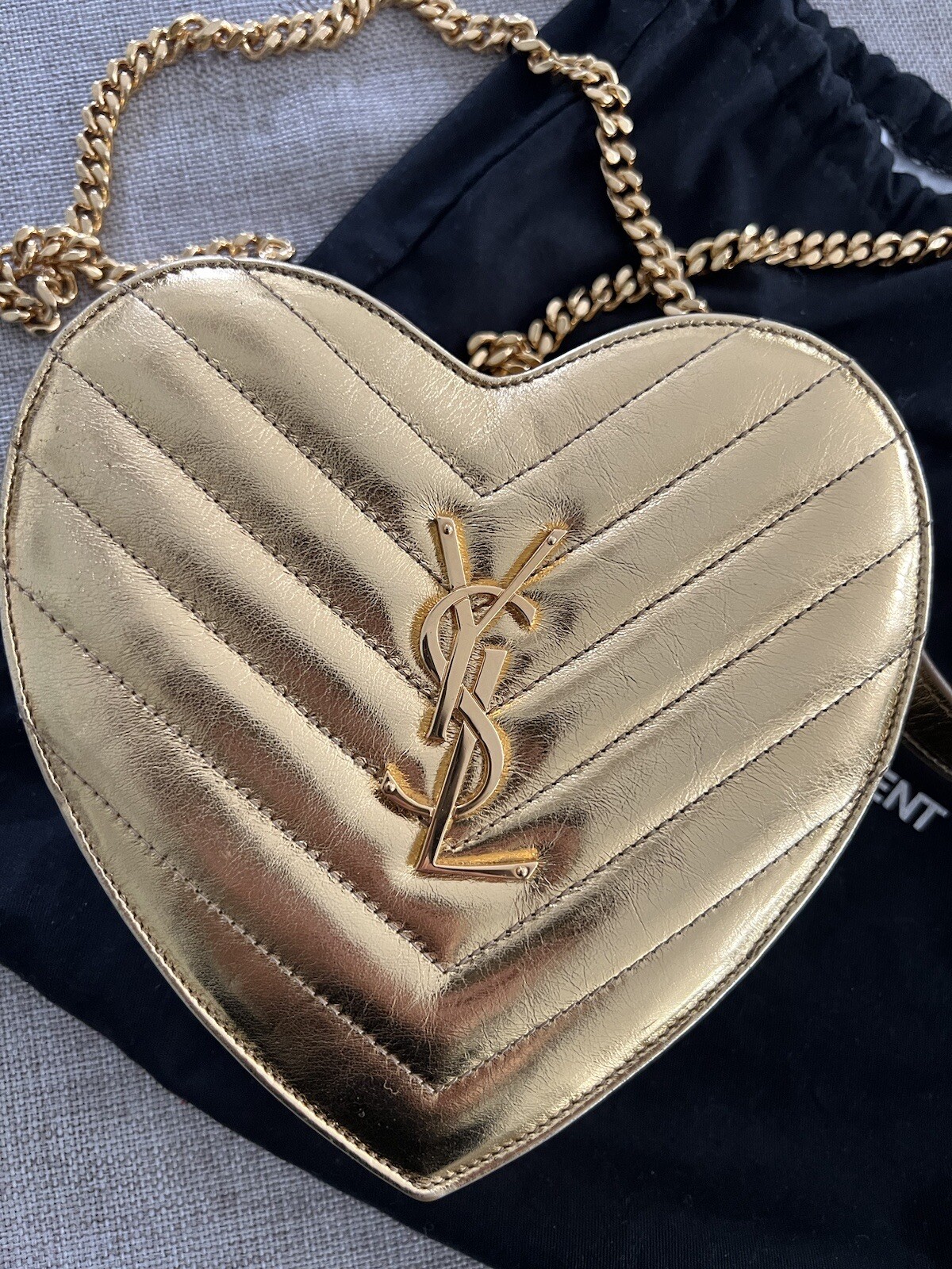 SAINT LAURENT BOITE LOVE CUORE ORO TRAPUNTATO TRACOLLA KATE BAG SCATOLA SIGARETTE