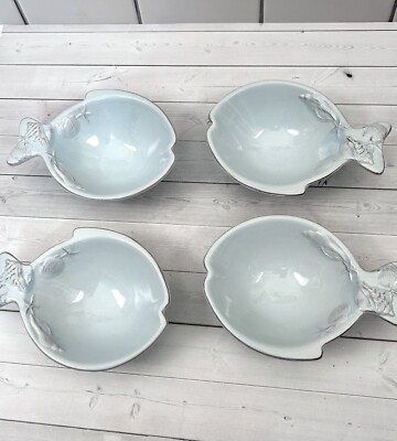 Set of 4 Blue Sky Blue Laguna Coastal Fish Bowls New Dishes