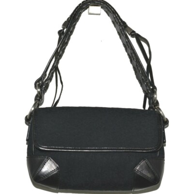 DKNY Jacquard Leather Handbag Women Small Shoulder Bag Thick Braided Black VGUC
