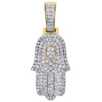 "10K Gelbgold Original Diamant Hamsa Hand AnhäNger 1.20 \" Mini Pflastern 1/2 Ct"
