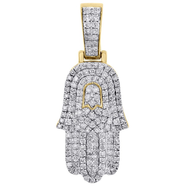 "10K Gelbgold Original Diamant Hamsa Hand AnhäNger 1.20 \" Mini Pflastern 1/2 Ct"-image