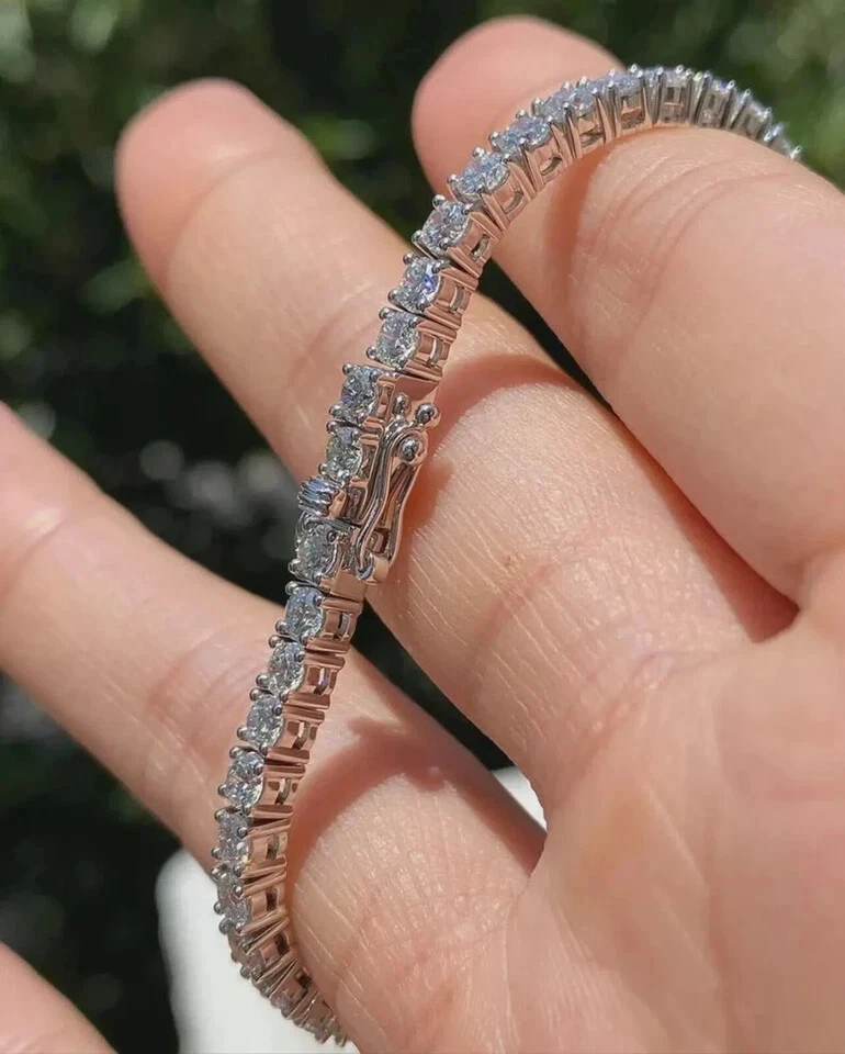 Brazalete de eslabones de tenis de diamantes naturales de corte redondo de 6,50 quilates de platino sólido 950 7,5" Foto 3 de 4