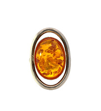 Vintage Sterling Silver Signed GRA Modernist Oval Amber Single Stone Ring 6 1/4