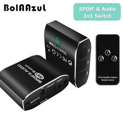 Digital Audio Switch Splitter 3x1 Optical Spdif Toslink 3 in 1 out Switcher DTS