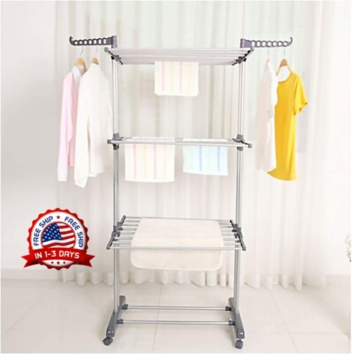 Rolling Clothes Drying Rack Laundry Rack Foldable Tendedero Para