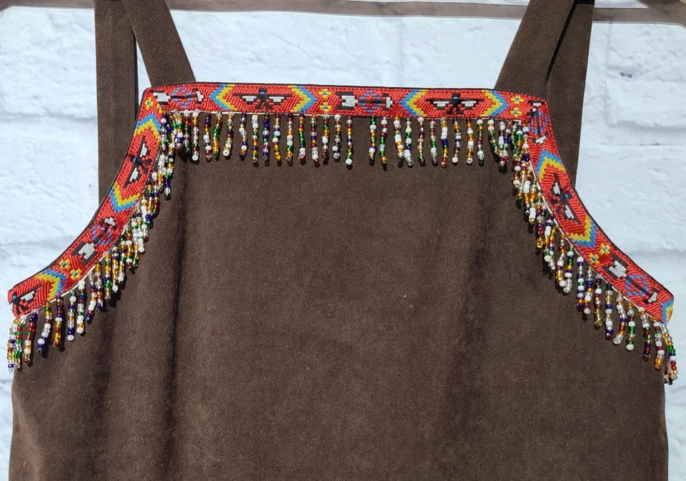 Handmade Native American Beaded Dress Costume Women's 6 Brown Annette's Sewing - Image 3 of 4