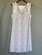 Size L CALVIN KLEIN Gray Snake Print Stretch Fitted Knee Draped Collar Dress