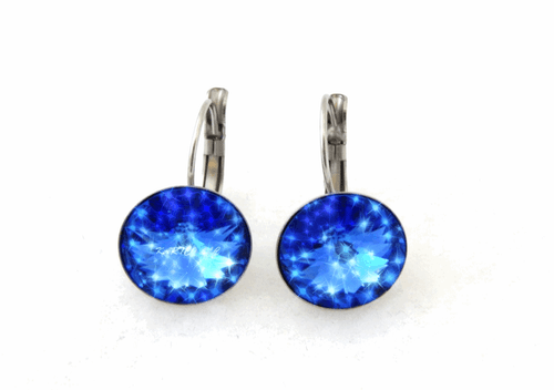 AUSTRIAN CRYSTAL 14MM SAPPHIRE BLUE,SST,LEVER-BACK EARRINGS-SIZE: LARGE - Picture 10 of 10
