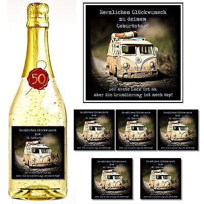 Flaschenetikett Oldtimer Vw Bus Geburtstag Sekt Wein Aufkleber Geschenk Etikett Ebay