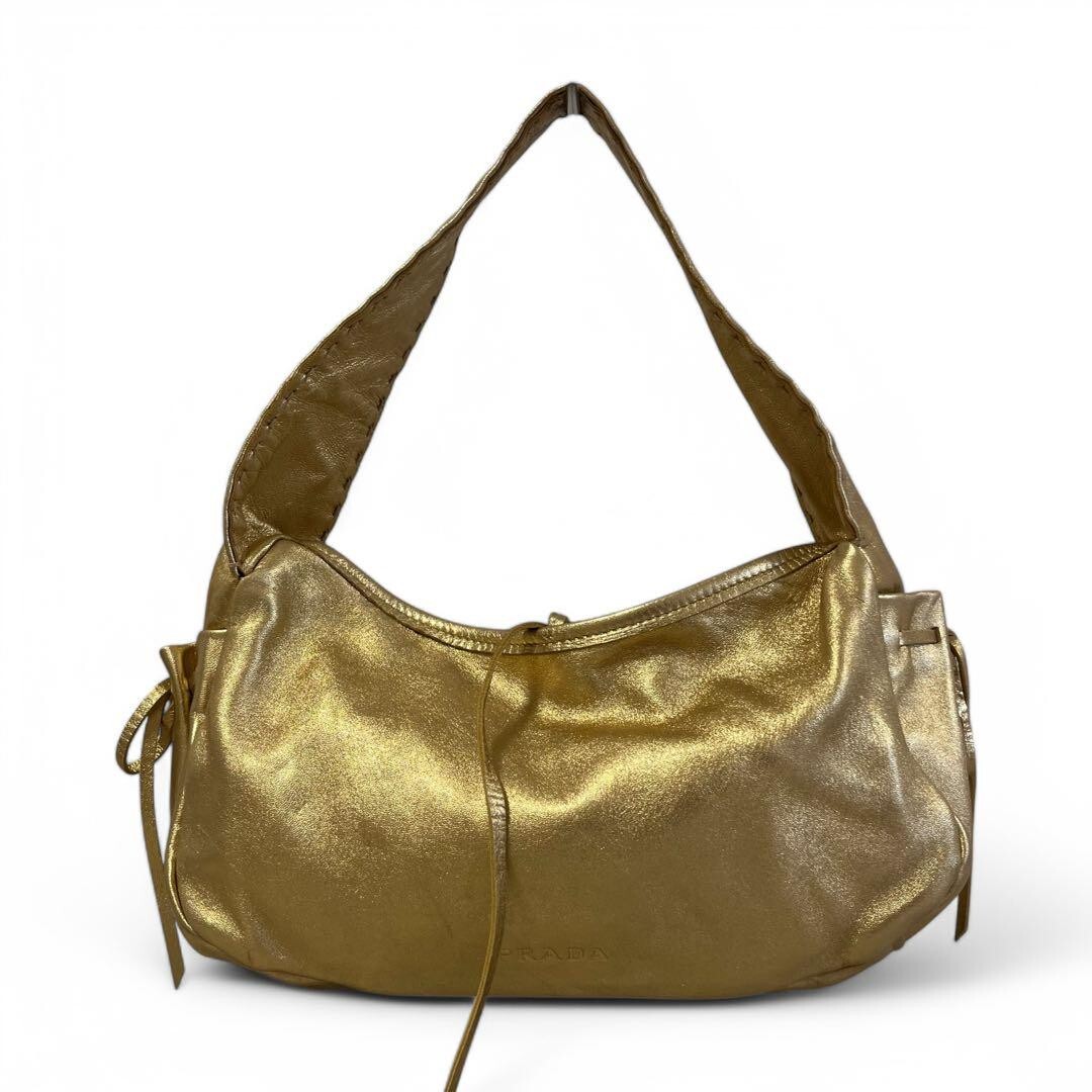 Vintage Prada Archive 90's Leather Shoulder Bag Gold Made in