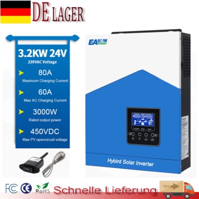 EASUN 3KW 24V Hybrid Wechselrichter Off Grid 80A MPPT Solar Inverter 230VAC Wifi