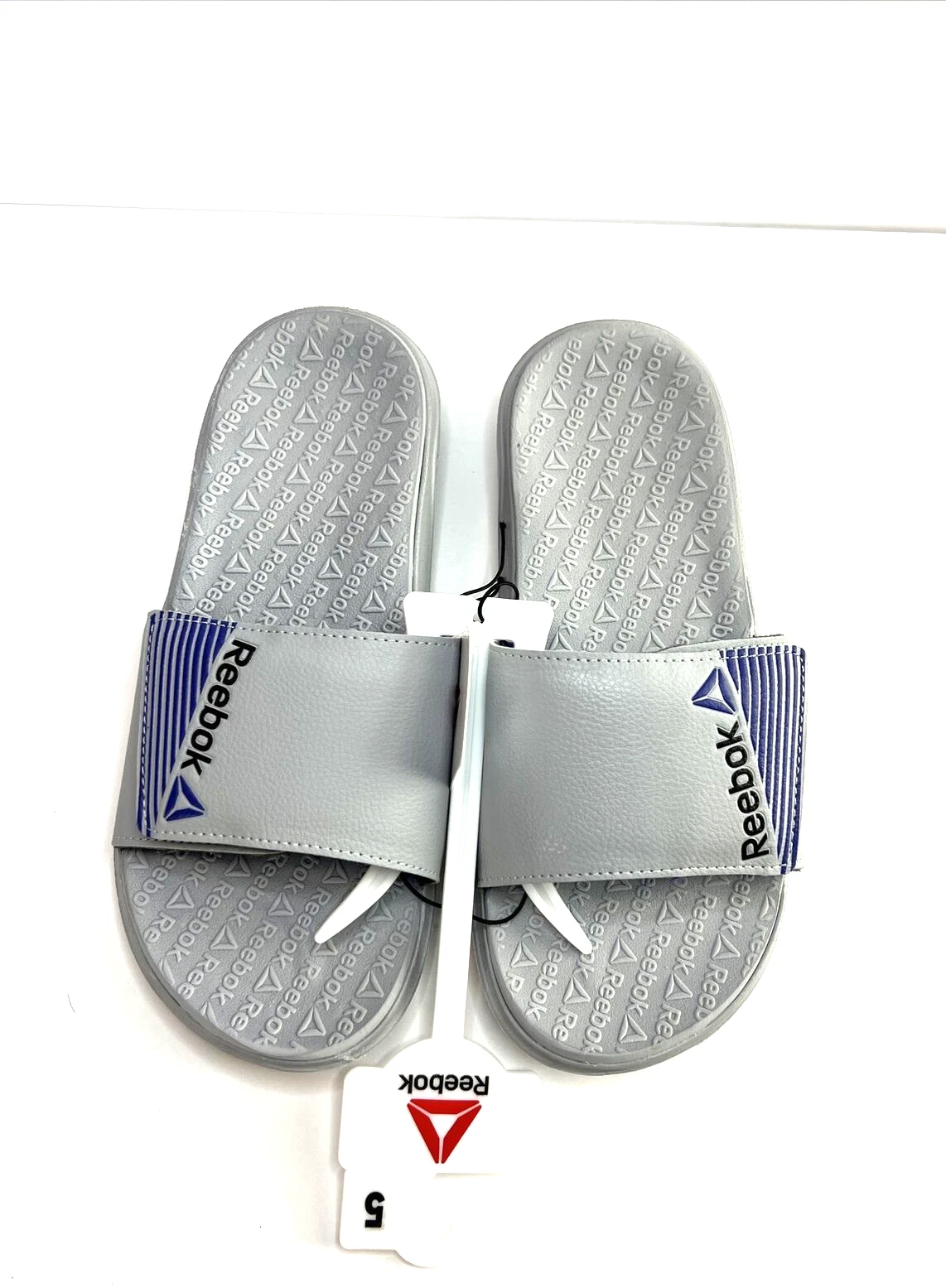 NUOVI sandali comodi grigi Reebok doppia densità diapositive per bambini taglia 5 giovani