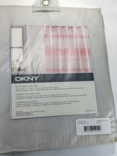 DKNY FREQUENCY Fabric Shower Curtain 72x72 Coral and White Stripe NWT - Picture 3 of 5