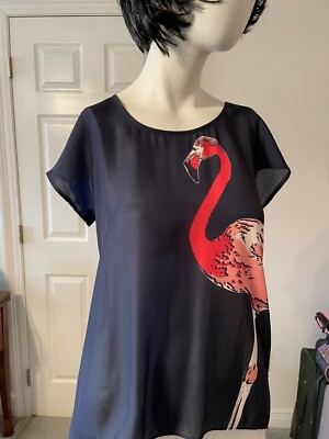 NWT Peachy Pink Flamingo Figure Designer Navy Top, by Cynthia