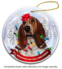 Basset Hound All Wrapped Up For Christmas Holiday Ornament