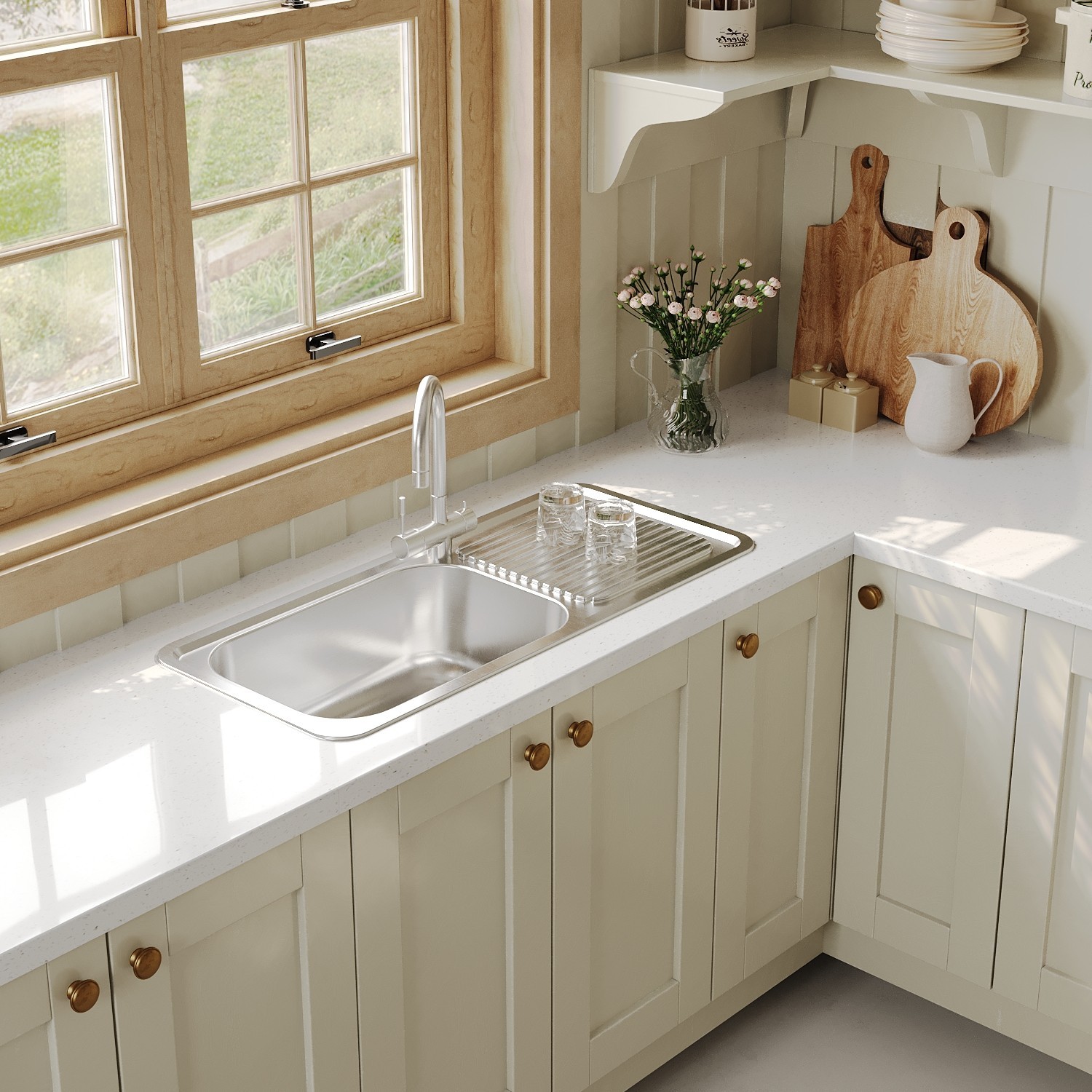 Naiture 38" Drop-In Stainless Steel Kitchen Sink, Single Bowl with Drainboard