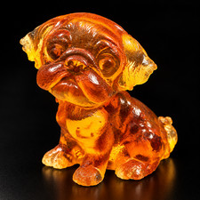 Mini Pug Puppy Dog Figurine with Baltic Amber Handmade Made in USA KIZIMA