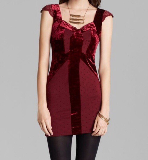 Free People Burgundy Velvet Lace Mini Dress Sweetheart Neckline Size XS  Gorgeous | eBay