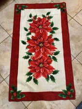 Christmas Kitchen Rug Doormat Holiday Decor Latex Back, Poinsettia Red