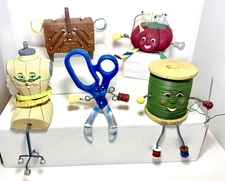 Vintage WMG Sewing Shelf Sitters Anthropomorphic Face Set Of 5 Collectibles