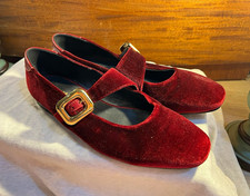 Maeve Anthropologie Burgundy Velvet Mary Jane Flats Square Toe Buckle Strap