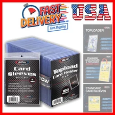 3x4 Topload Card Holders and Card Sleeves Combo | 100 Clear Plastic Toploader...