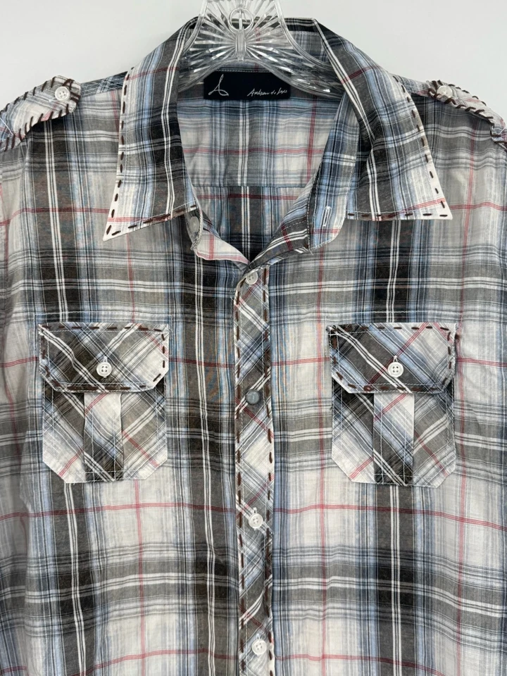 Artisan De Luxe Mens Gray Plaid Snap Front Western Long Sleeve Shirt Sz XL - Image 2 of 4