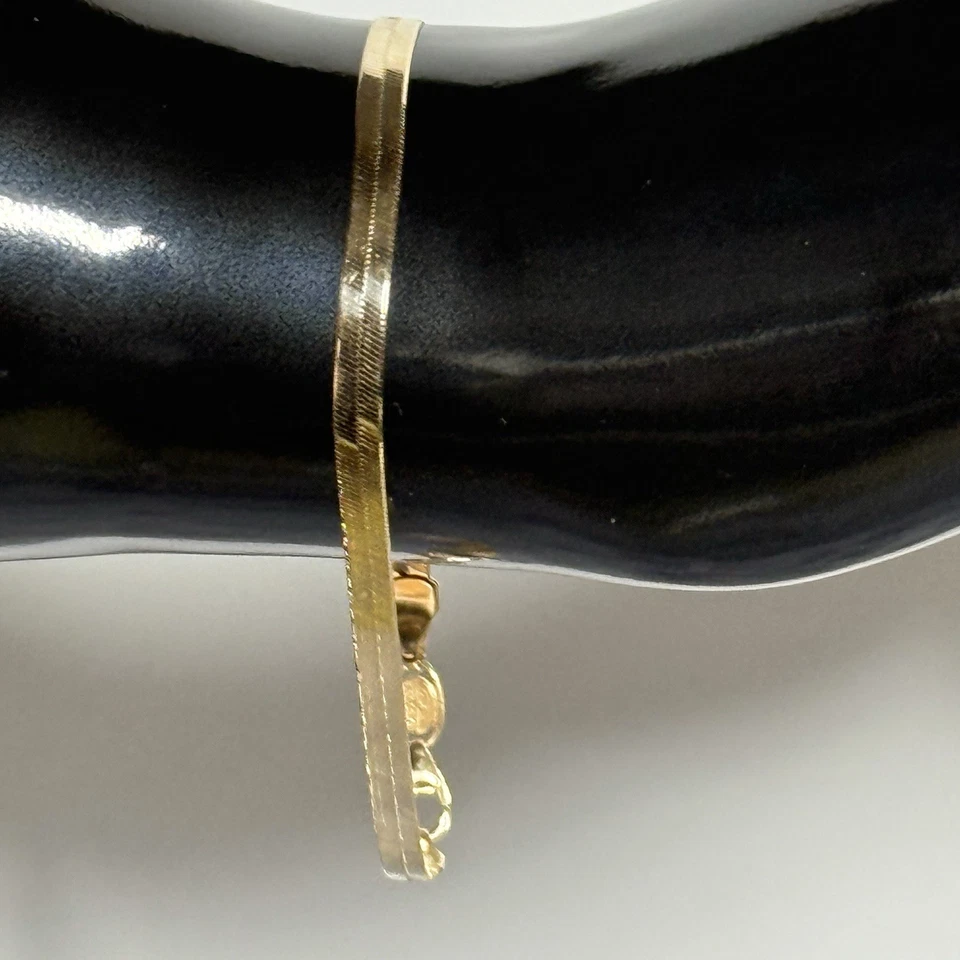 Brazalete de eslabones planos de espiga Aurafin de oro amarillo de 14K. "Joyería fina de 7"" de largo" Foto 3 de 4