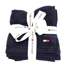 NEW TOMMY HILFIGER 100% COTTON FIFTH AVE NAVY BLUE 4 WASHCLOTH TOWEL