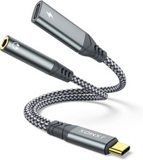 USB C to 3.5mm Headphone and Charger Adapter, 2-in-1 Type C 1-Pack, Grey