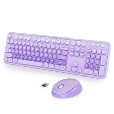 Purple Retro Typewriter Keyboard and Mouse Wireless, 2.4GHz Office Full-Sized...