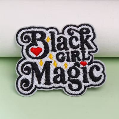 Black Girl Magic Letter with Red Heart and Golden Star Element Embroidered  1pcs