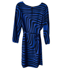 Tahari ASL Size 2 Blue Black Zebra Print 3/4 Sleeve Shift Dress Belted Lined