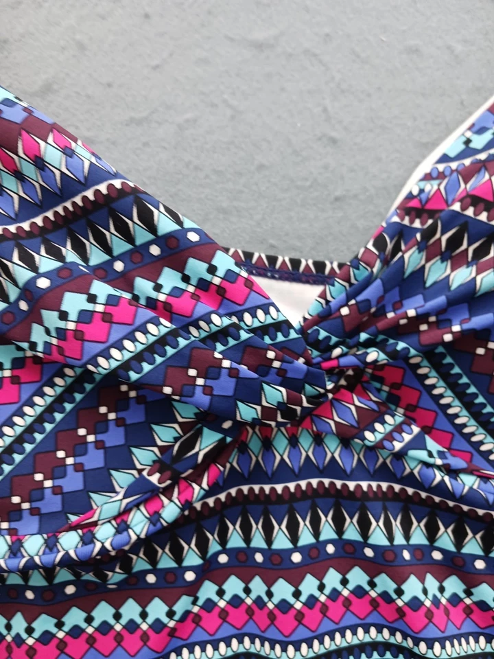 Apt. 9 Women Tankini Top Size XL Blue Geometric Tribal Print Adjustable Straps - Image 3 of 4