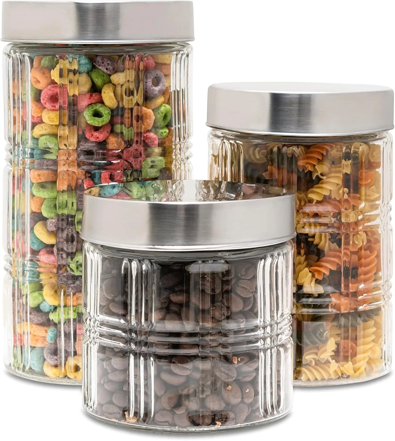 Style Setter Portland Round Canister Set 3-Piece Glass Jars in 30oz, 44oz & 59oz