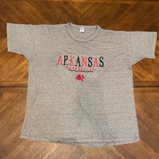 Vintage Russell Athletic Arkansas Razorbacks T Shirt XXL Gray Made in USA 90s
