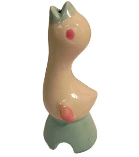 Vintage Shawnee Pottery Pie Bird Vent Mid Century 5” Blue Pink White Bird