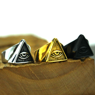 Vintage Egyptian Triangle God Eye Ring Stainless Steel All Seeing Eye Mason Ring