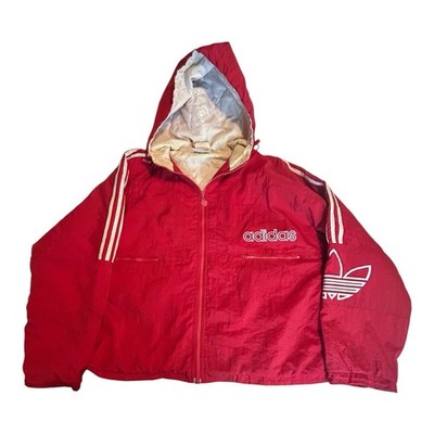 Adidas Rot Jacke Kapuze 80er Vintage Oversized Trefoil Logo Herren Large